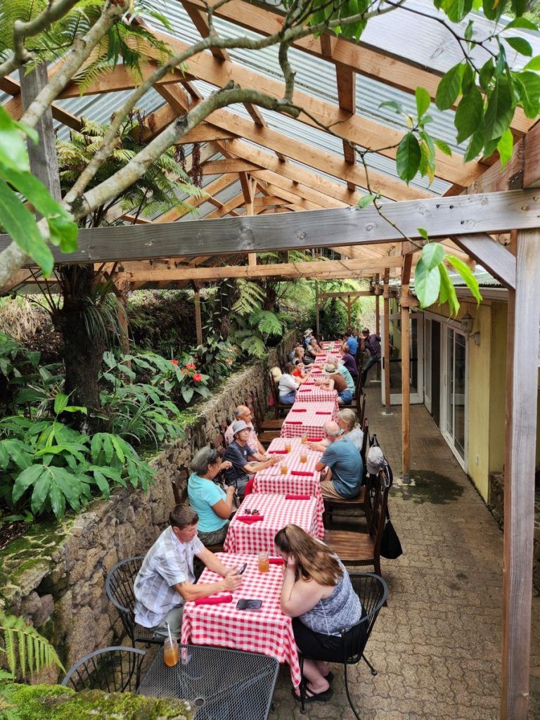 Guests prepare to indulge in a vanilla-themed lunch, catered by the on-site chef at Hawaiian Vanilla Company. Photo by Karen Alman