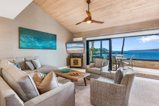 Living area with an ocean view.